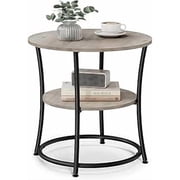 VASAGLE Side Table, Round End Table with 2 Shelves for Living Room, Bedroom, Nightstand with Steel for Small Spaces, Greige and Ink Black