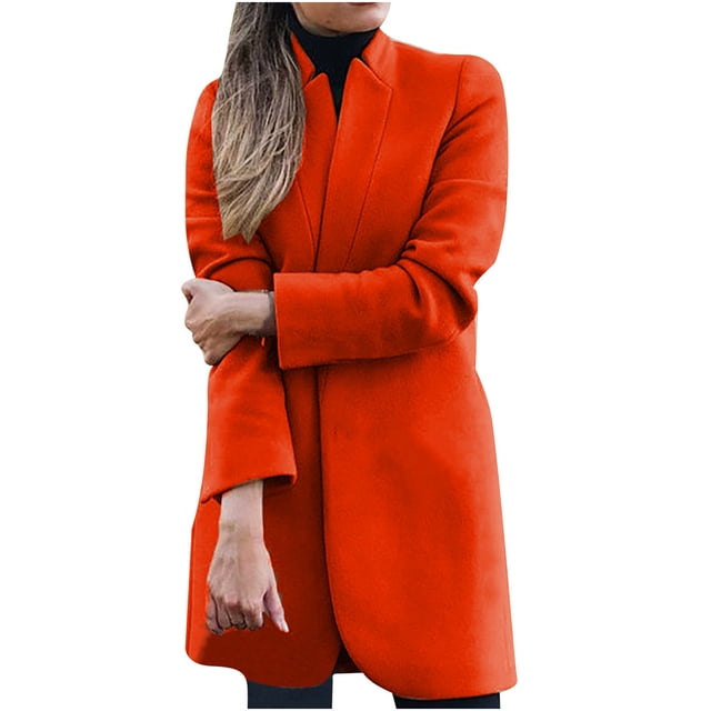 IROINID Manteau Décontracté Mi-Long pour Femmes, Col Rabattu, Couleur Unie, Manches Longues, Orange