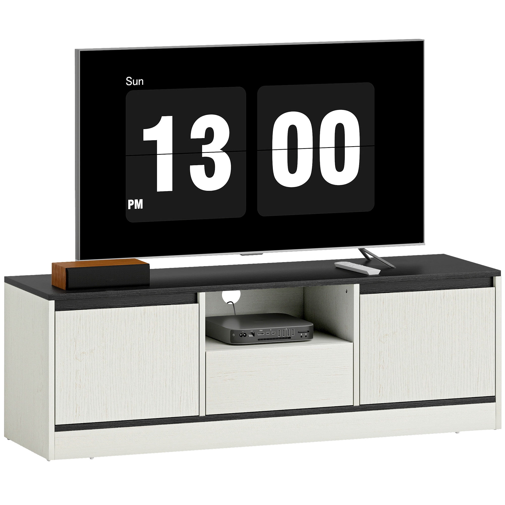HOMCOM Meuble TV Moderne pour Téléviseurs de 43 à 55 po, Console TV avec Rangement, Blanc