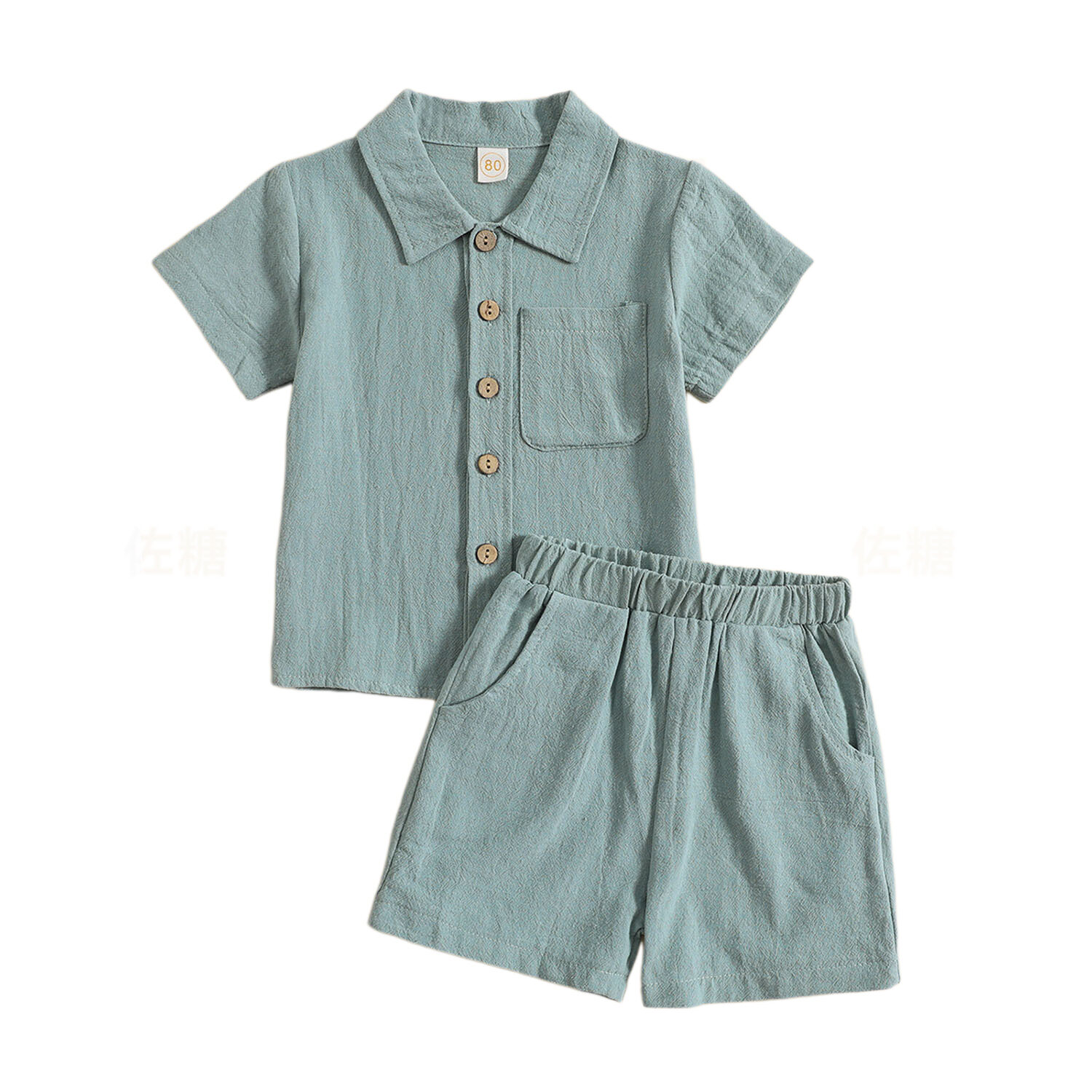 Bébé Garçon Garçon Fille 2PCS Tenue d'Été Chemise Boutonnée Tops + Coton Lin Shorts