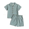 thumbnail image 1 of Bébé Garçon Garçon Fille 2PCS Tenue d'Été Chemise Boutonnée Tops + Coton Lin Shorts, 1 of 6