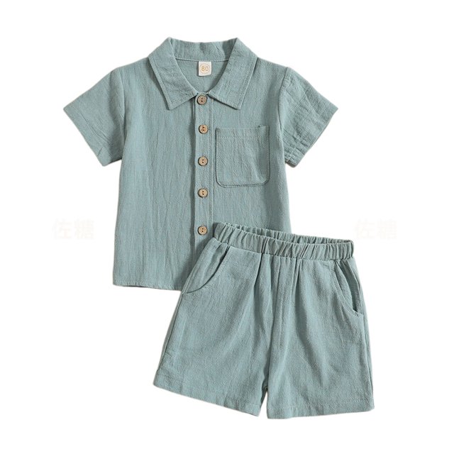 Bébé Garçon Garçon Fille 2PCS Tenue d'Été Chemise Boutonnée Tops + Coton Lin Shorts