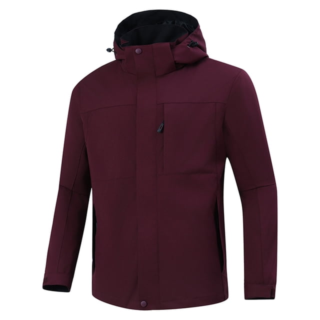 Birdeem Mansolid Color Water Resistance Drawstring Pockets Hooded Outdoor Jacket Coat