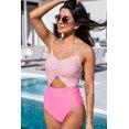 thumbnail image 5 of Women's Pink Color Block Cut Out Knotted Backless One Piece Swimsuit, 5 of 5
