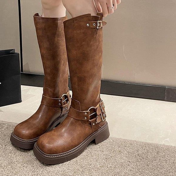 Amzcrzy Knee High Boots Women Fall Winter Tall Round Toe Chunky Heel Boots Ladies Fashion Casual Boots Thigh High Boots Women's Boots Boots for Women Womens Winter Boots Womens Cowboy Boots
