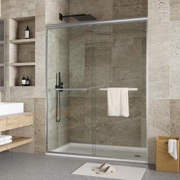 Ourlova 44-48" W x 72" H Semi Frame Double Sliding Shower Door, 1/4"(6mm) Thick SGCC Tempered Glass with Explosion-Proof Film, Easy Installation Matte Finish