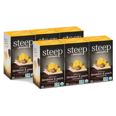 Steep by Bigelow Organic Dandelion Peach Rooibos & Green Tea, Wellness Botanical Blend, 20-Count Boxes (6/Case Bulk)