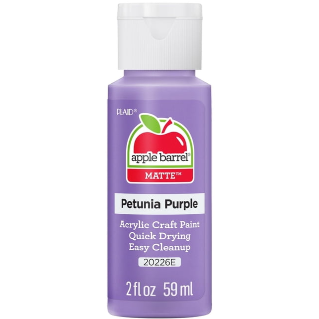 Apple Barrel Colors Matte Acrylic Craft Paint in 2 fl. oz. bottle, Petunia Purple, quick-drying and easy to clean, ideal for use on wood, paper, canvas, and more in arts and crafts projects.