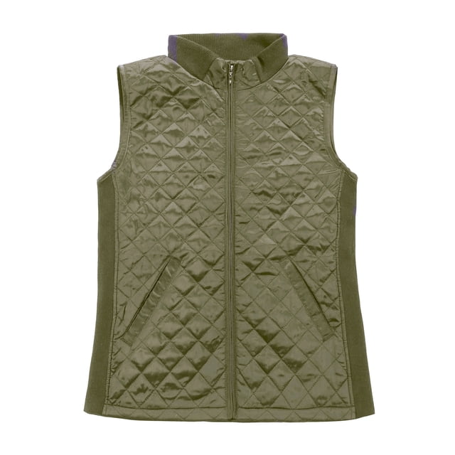 Bienzoe Women Casual Quilted Sleeveless Light Weight Vest Stretch Rib Green L