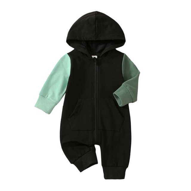 Fortune Combinaison pour Bébé Garçon d'Automne, Manches Longues, Patchwork, à Capuche, à Fermeture Éclair