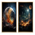 thumbnail image 2 of Designart "Celestial Worlds II" Galaxies Framed Wall Art Set Of 2 - Teal Fantasy Gallery Wall Frame Set For Home Decor, 2 of 6