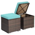 thumbnail image 1 of Patiojoy 2 Pieces Patio Ottoman Multipurpose Outdoor Wicker Footstool Storage Box Side Table w/ Solid Metal Frame Additional Seating w/ Removable Cushions Turquoise, 1 of 7