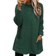 thumbnail image 1 of LUXUR Women Fuzzy Fleece T Shirt Loose Work Tops Dark Green M, 1 of 2