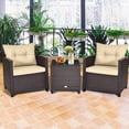 thumbnail image 1 of Gymax 3PCS Outdoor Patio Rattan Conversation Set w/ Cushion Coffee Table, 1 of 10