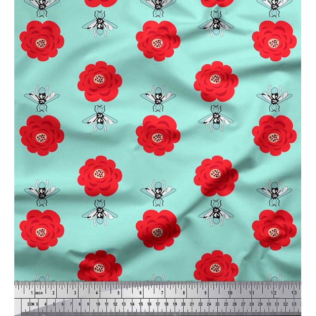 Soimoi Cotton Duck Fabric Floral & Bee Insects Fabric Prints by Yard 42 Inch Wide