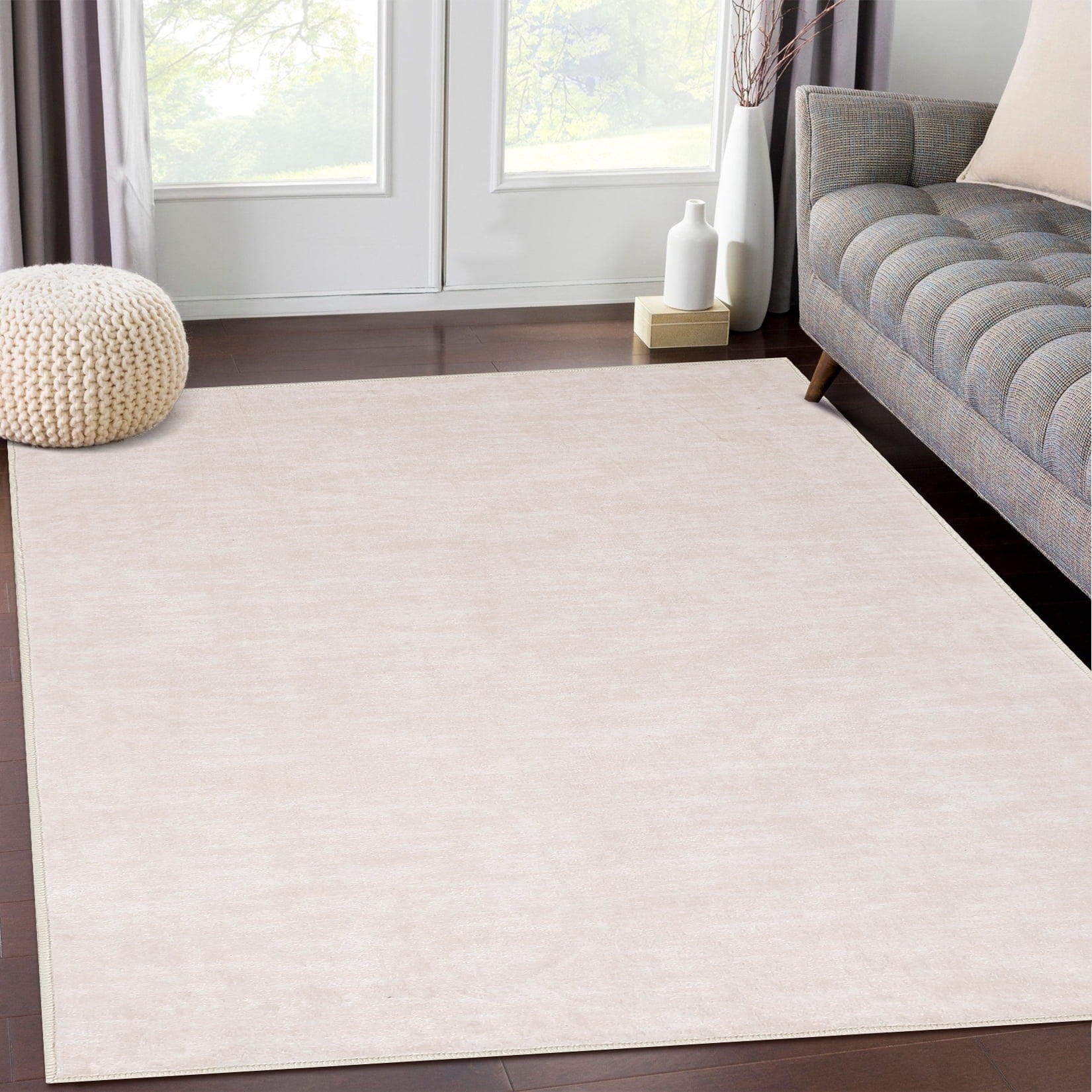 YUSAZENS 8 x 10 Modern Solid Area Rug Machine Washable, Non-Slip Low-Pile Door Mat for Entryway, Laundry, Soft Floor Mat for Home, Office, Living Room Beige