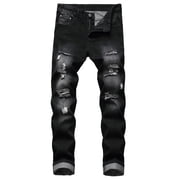 QHFBli Bootcut Jeans Ripped Straight Jambe Slim Fit Pantalons denim pour un style moderne masculin avec tissu extensible confortable et noir 34 pour homme