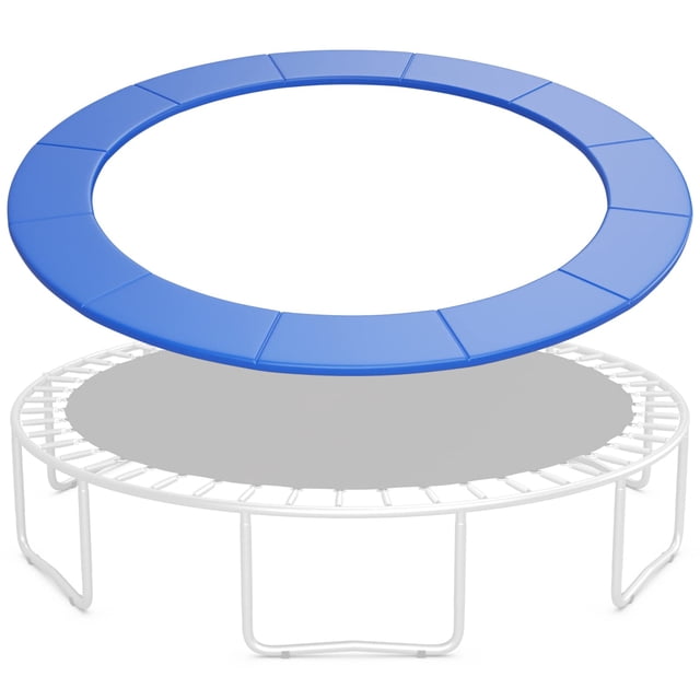 Trampoline Housse de Ressort, Coussin de Sécurité de Remplacement pour Trampoline de 12 Pi de Couleur Bleu Vif, Conçu pour Couvrir les Ressorts Exposés et le Cadre Extérieur pour une Sécurité Accrue. Fait de PVC Anti-Déchirure, Mousse EPE de 15 mm d'Épaisseur et PE Résistant à l'Usure, Ce Coussin Imperméable et Résistant aux Déchirures Assure la Durabilité et le Confort. le Coussin Est Montré Positionné au-Dessus d'Un Cadre de Trampoline, Mettant en Valeur Sa Couverture Bord à Bord et Son installation Facile avec des Sangles Élastiques. Convient à une Utilisation par Tous les Temps et Pliable