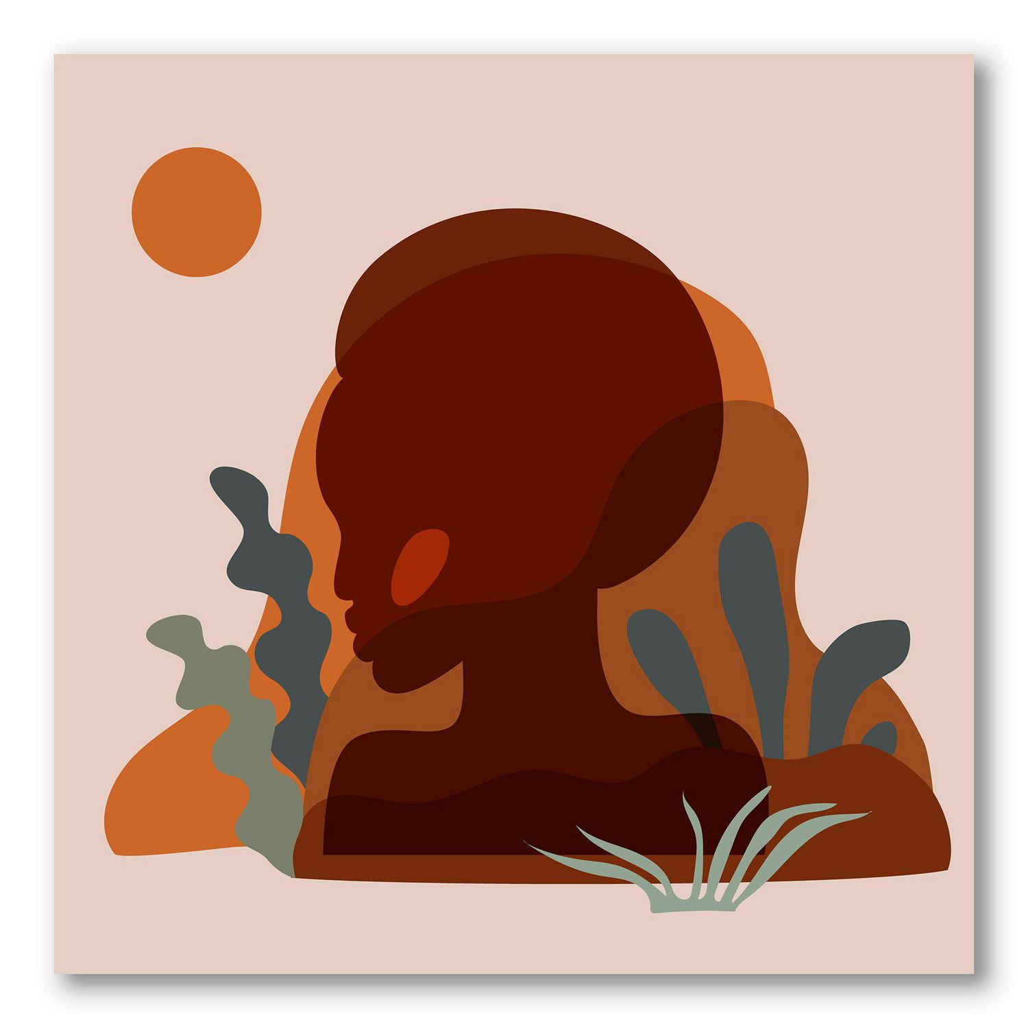 Designart Silhouette minimale de femme afro-américaine Art mural sur toile