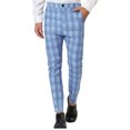 thumbnail image 1 of INSPIRE CHIC Men's Formal Color Block Slim Fit Flat Front Plaid Dress Pants 28 Light Blue, 1 of 7