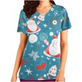 thumbnail image 1 of RKSTN Hauts de Noël pour Femmes Manches Courtes Col en V Uniforme de Travail Imprimé Arbre de Noël Élan Neige avec Poches, 1 of 4