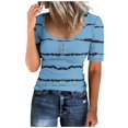 thumbnail image 3 of Birdeem Womens Round Neck Button Up T-Shirt Loose Short Sleeved Top, 3 of 9