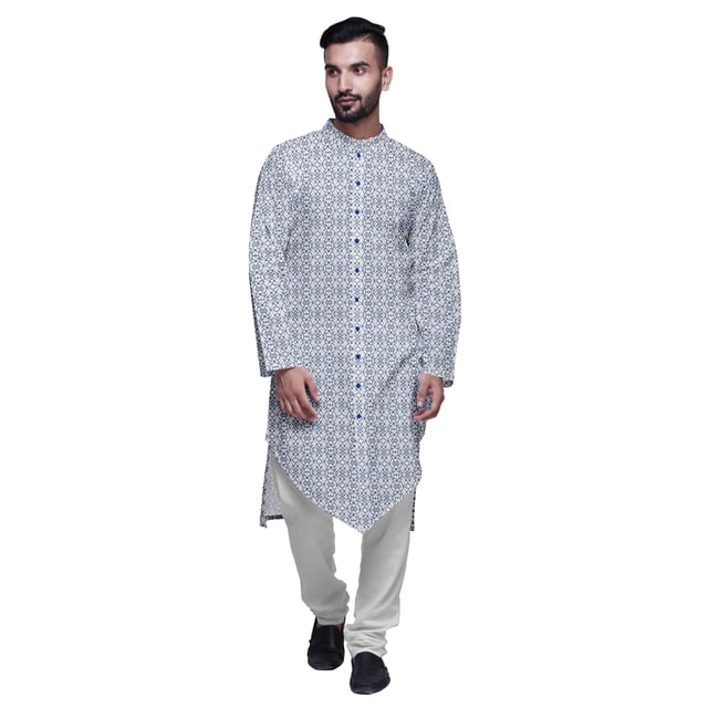 Atasi Ensemble Kurta Pyjama Long pour Hommes à Col Mandarin Imprimé Tenue Décontractée pour Garçons