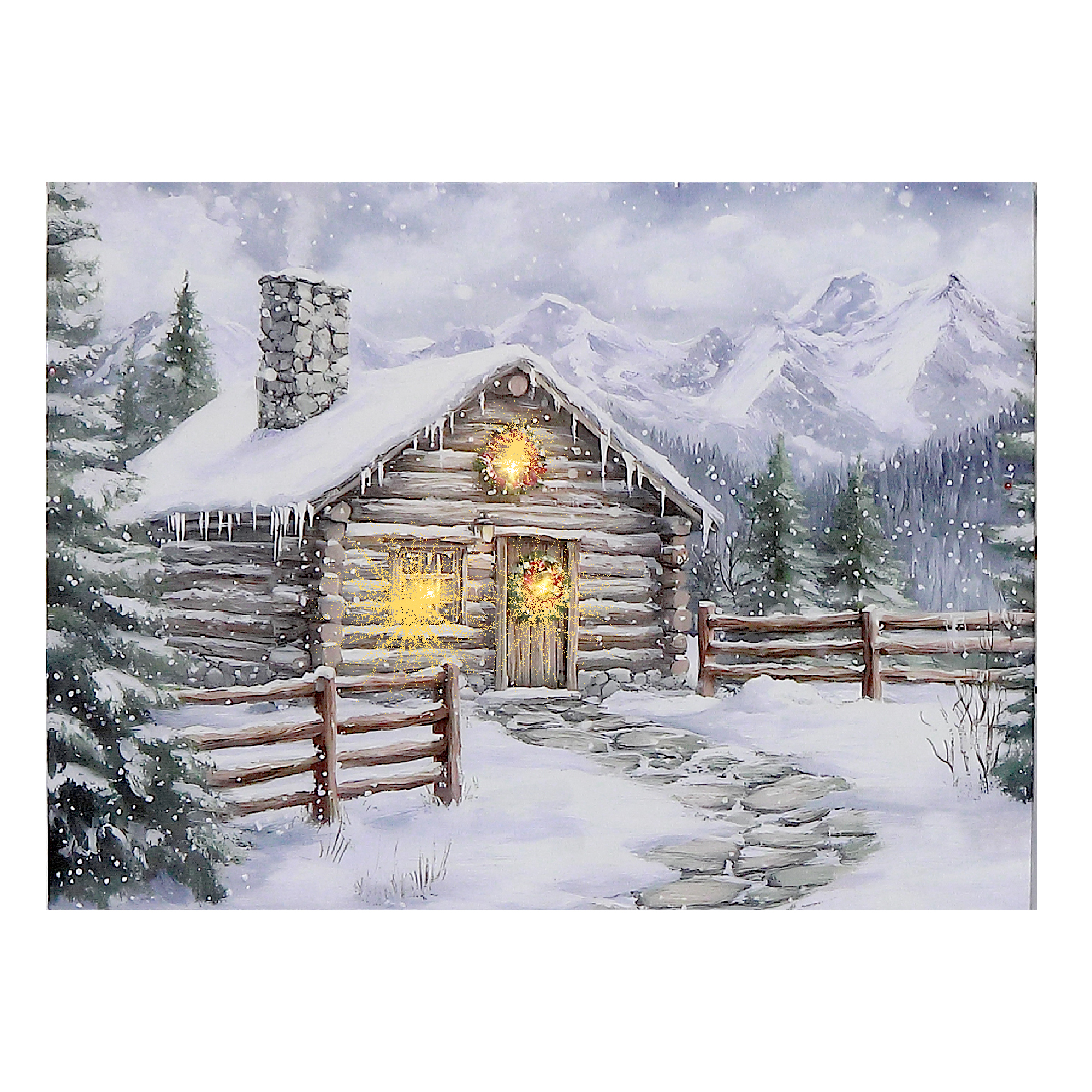 Toile Murale À Led (Cabane Avec Cheminée En Hiver)