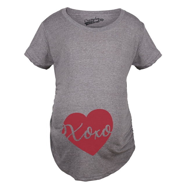 T-shirt de Maternité Xoxo Script Cœur Mignon Annonce de Grossesse (Gris Chiné Foncé) - TG