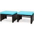 thumbnail image 1 of Patiojoy 2 PCS Outdoor Wicker Ottoman Patio Rattan Furniture Metal Footrest Seat Square Footstool with Cushion Turquoise, 1 of 8