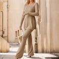 thumbnail image 2 of Kcodviy Women's Two Piece Knit Snow Apparel Women Matching Outfits Crew Neck Plus Rompers for Women Slit Hem Tee and Plus Size Pant Suits for Wedding Guest Pants Tracksuit Sets, 2 of 5