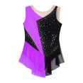 thumbnail image 3 of MSemis Kids Girls Shiny Diamond Color Block Mesh Splice Gymnastics Leotard Skating Jumpsuit Dance Purple 12, 3 of 7
