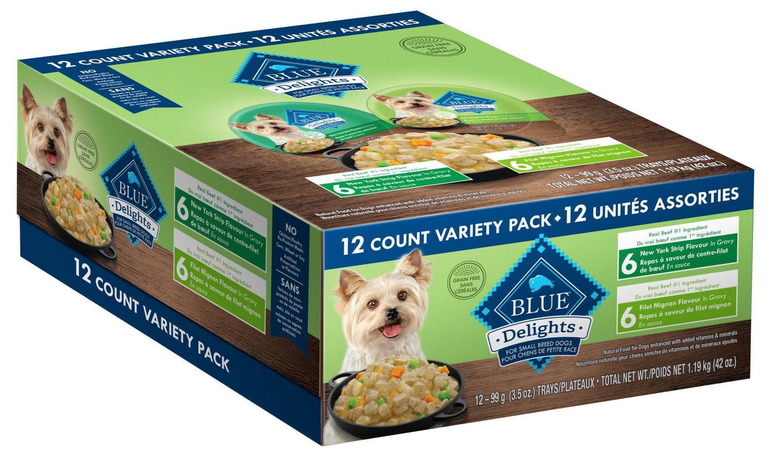 Blue Buffalo Delights Small Breed Wet Dog Food Variety, Filet Mignon & New York Strip 500g