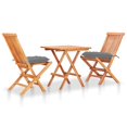 thumbnail image 1 of vidaXL 3 Piece Bistro Set with Grey Cushions Solid Teak Wood, 1 of 5