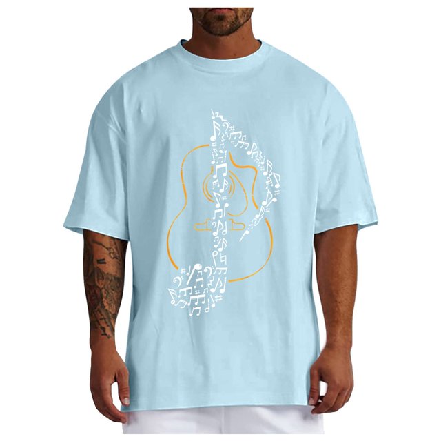 Xdzjlr T-Shirts Hommes Usage Quotidien Col Rond Imprimé Instrument de Musique Élégant T-Shirts Hommes, TG