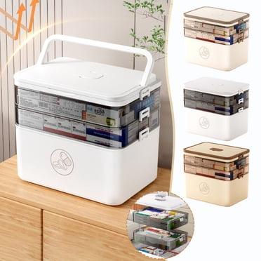 Wzzjkit Boîte à Médicaments, Boîte de Rangement pour Médicaments à 3 Niveaux Vide Urgences Familiales Trousse de Premiers Soins Contenant Portable Organisateur de Rangement en Plastique Boîte Polyvalente avec Poignée pour la Maison le Voyage