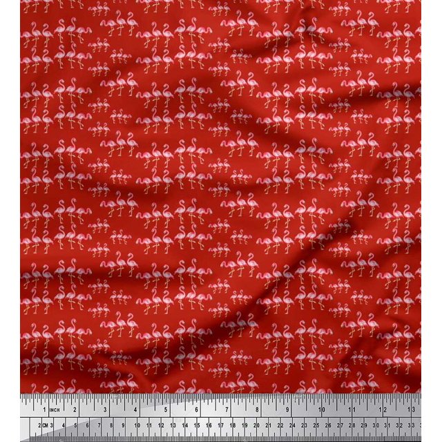 Soimoi Rayon Fabric Flamingo Bird Printed Fabric 1 Yard 56 Inch Wide
