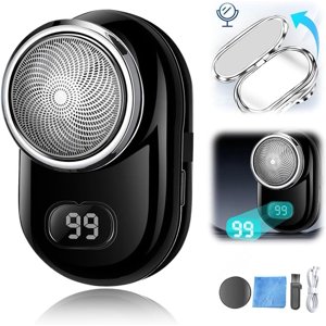 Mini Electric Shaver, 2024 New Fast Charging Digital Display Mini Shaver Portable Electric Shaver Electric Razor for Men with Mirror, USB Rechargeable Waterproof Shaver Electric Beard Trimmer (Black)