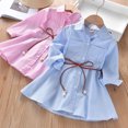 thumbnail image 4 of Bwiyojiz Tailles Mode 90-140 Robe à Manches Longues à Col Rond Coton 3-10 Ans Robe à Col Rayé pour Enfants et Filles avec Boutons, Poche, Cordon à la Taille, Col Rond, 130, Cadeaux pour la Maison, Bleu Pâle, 4 of 4