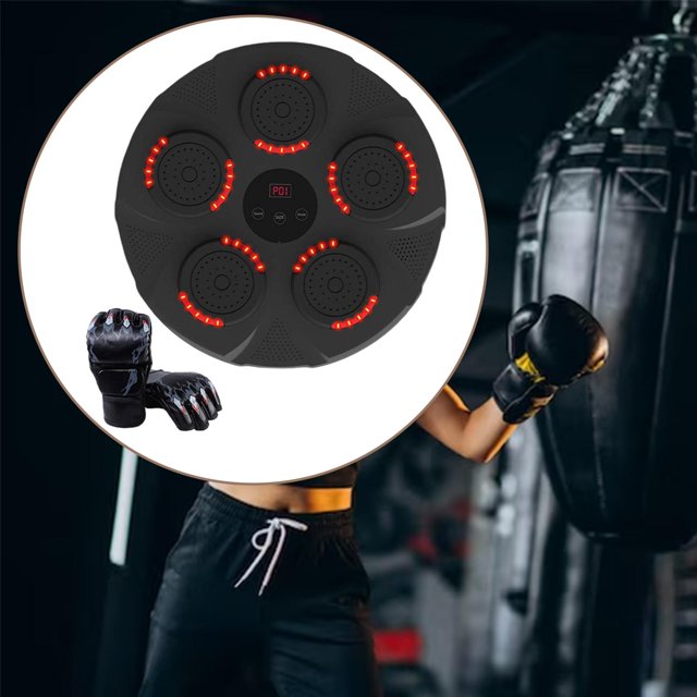 Music Boxing Training Machine, Smart Electronic Wall Target Reaction Target, with Lights for Kids, Adults, Home, Indoor, Gym Black Paw Gloves