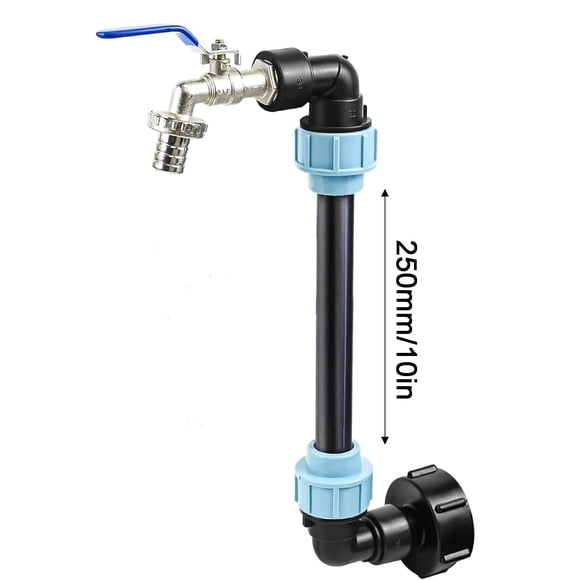 Trousse d'Extension de Robinet à Col de Cygne PE - Longueur de Tuyau 10/20 Pouces, Construction en Laiton et PE, Adaptateur de Baril Tonne avec Poignée Bleue, Accessoire d'Irrigation Écoénergétique