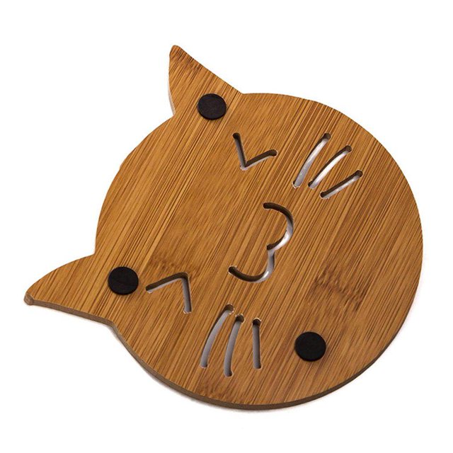 pitrice Hollow Cartoon Design Cup Mug Hot Pot Table Wooden Pad Heat Insulation Desk Mat Non-slip Plate