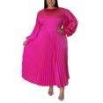 thumbnail image 4 of LUXUR Femmes Maxi Robe Cou Robes Couleur Unie Casual en Vrac Manches Longues Rose Rouge 2XL, 4 of 7