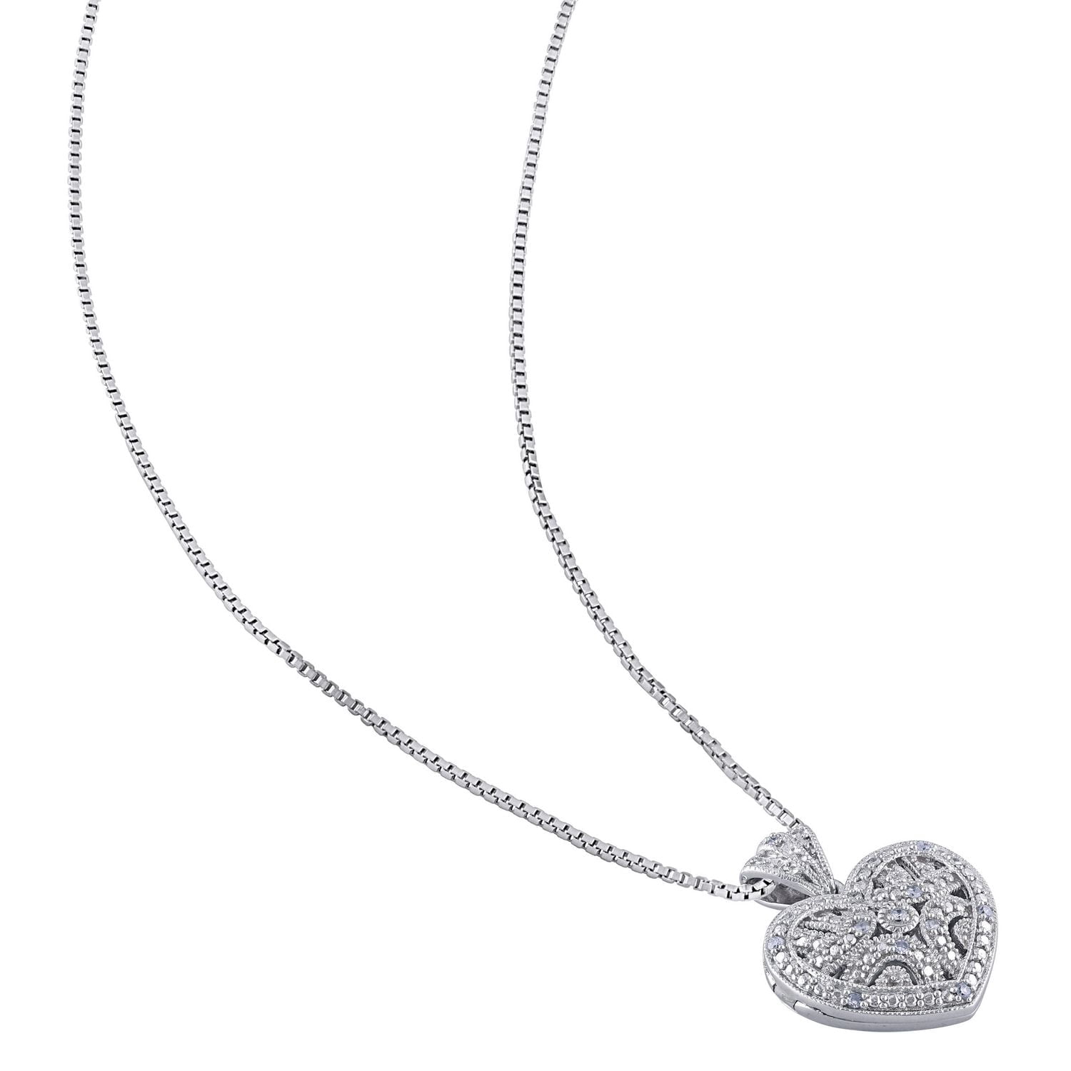 Médaillon de forme cœur Miabella avec accent de diamants en argent sterling, 18 po