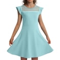 thumbnail image 1 of Robes d'Été Décontractées pour Filles Robe de Fête pour Enfants Manches à Volants en Maille Design en Ligne avec Poches pour 4 à 11 Ans, 1 of 4