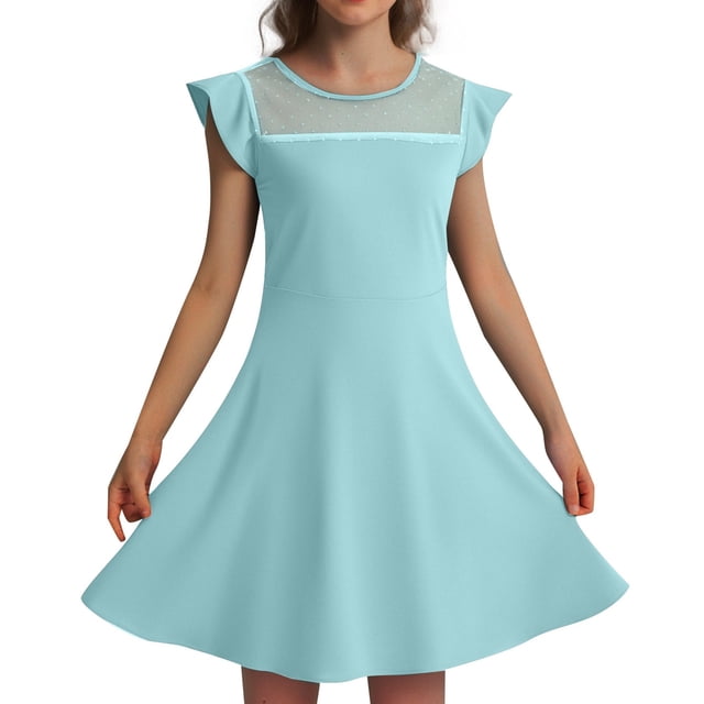 Robes d'Été Décontractées pour Filles Robe de Fête pour Enfants Manches à Volants en Maille Design en Ligne avec Poches pour 4 à 11 Ans