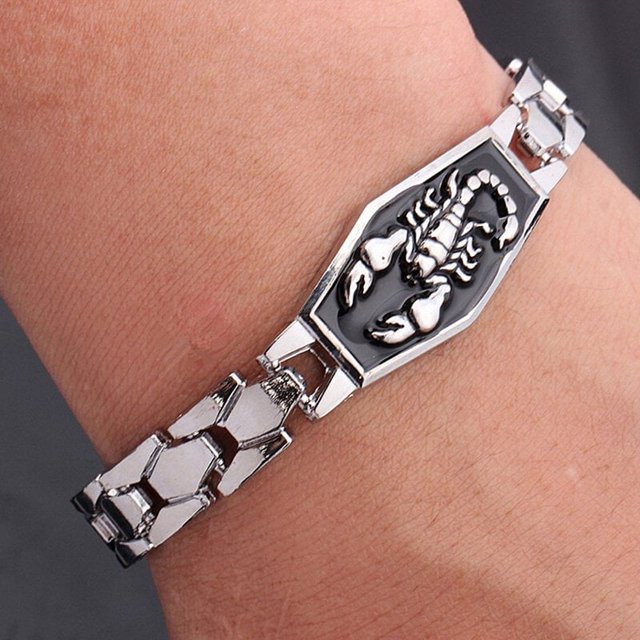 POINTERTECK Fashion Men Stainless Steel Scorpion Motorcycle Chain Bangle Bracelet Wristband