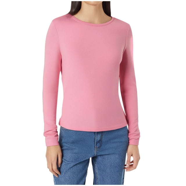 SROBPTY Longues Chandails à Manches pour Femmes, T-Shirt Décontracté à Col Rond pour Femmes à Manches Longues Rose, G