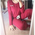 thumbnail image 2 of Crescentt Pyjama de Luxe en Modal Respirant et Confortable Ensemble de Pyjama Ultra-Doux pour Femmes Classique en Modal à Manches Longues - Rouge et Blanc, Moyen, 2 of 2