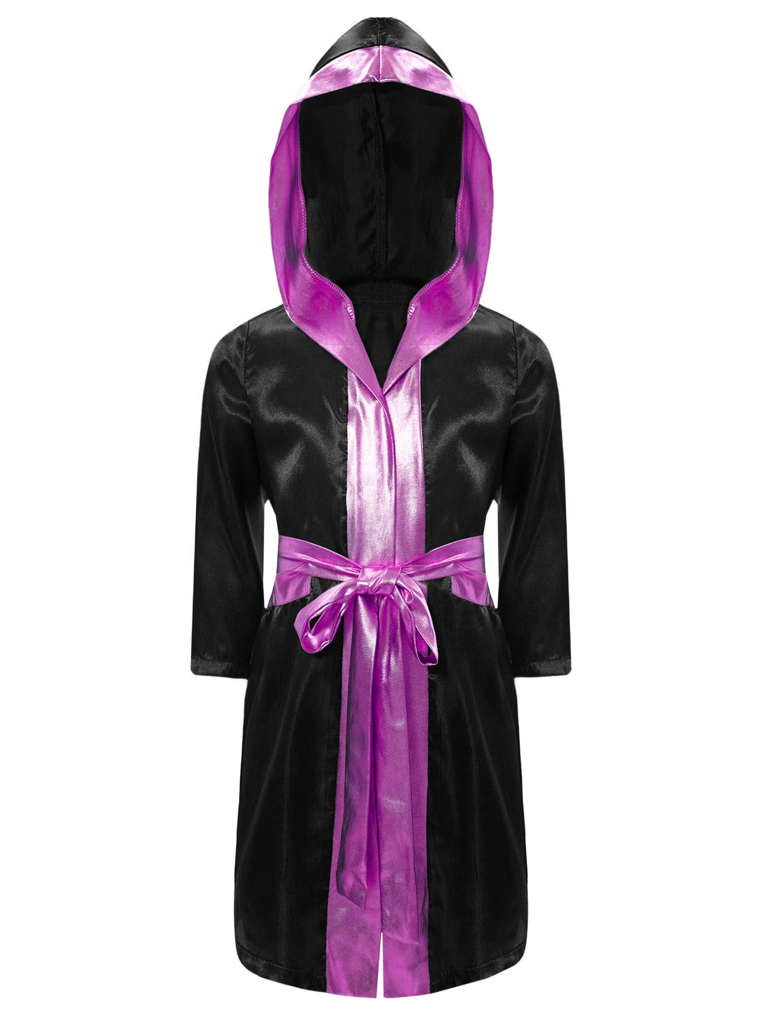 Yeahdor Enfants Garçons Robe de Boxe Art Martial Muay Thaï Uniforme Manches Longues Coup de Pied Boxe Robe à Capuche Ensembles Noir&Rose C 14